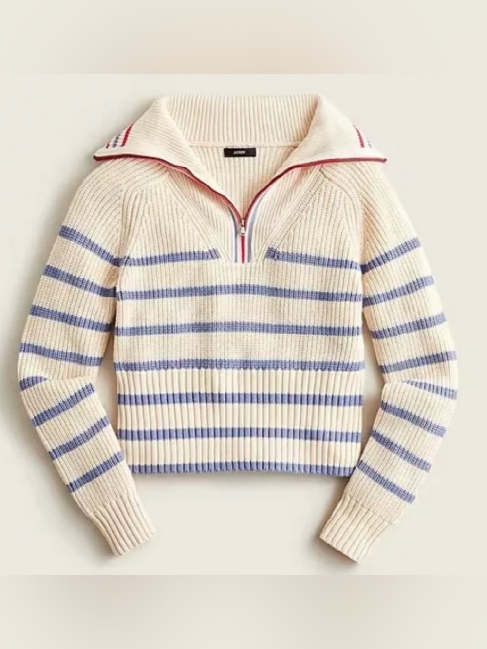 J. Crew Cotton-Cashmere Pullover in Stripe Cream Size XS NWOT Style BE156